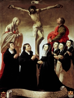 Kreuzigung mit Maria, Johannes und Mitgliedern der Familie van Adriaen Willemsz. Ploos