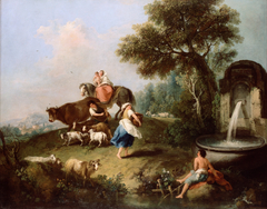 Landscape with a Fountain, Figures and Animal by Francesco Zuccarelli