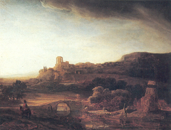 Landscape with ruins and windmill