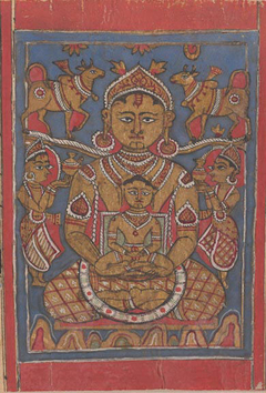 Mahavira's Lustration and Bath at Birth; Page from a Dispersed Kalpa Sutra (Jain Book of Rituals) by Anonymous