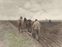 Ploegende boer by Anton Mauve