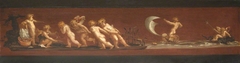Putti and a Cupid pulling in a Net with a Putto on a Cockleshell Boat by Anonymous