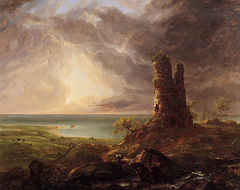 Romantic Landscape with Ruined Tower by Thomas Cole