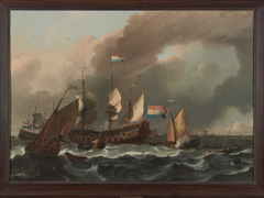 Scheepvaart op het IJ te Amsterdam by Ludolf Backhuysen II