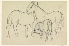 Schetsblad met drie paarden by Leo Gestel