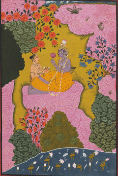 Sita offering fruits to Rama in Dandaka forest by Anonymous