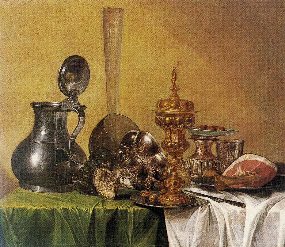Still Life with Ham, Covered Beaker, Tazza, Rummer and Jug on a Table