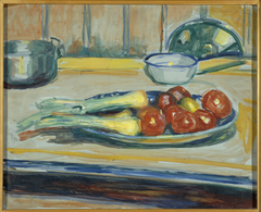 Still Life with Tomatoes, Leek and Casseroles