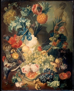 Still Life with Flowers, Fruit and Birds by Jan van Os