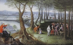 The Emperor's walk in the forest with the new castle buildings by Lucas van Valckenborch