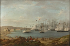 The international squadron carrying Prince Otto of Bavaria to become King of Greece firing a salute off Nafplio, February 1833 by Anton Schranz