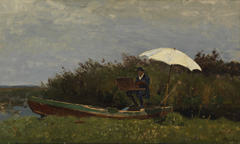 The painter Gabriël working in a boat