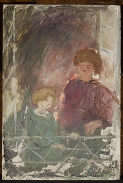 Two children on a balcony by Tadeusz Makowski