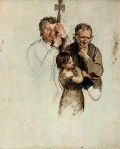 Two Men and a Girl Standing (study for 'The Covenanters' Baptism') by George Harvey