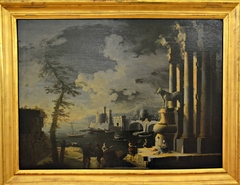 View of a Harbor with Ruins by Leonardo Coccorante