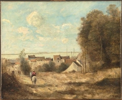 Village entrance by Jean-Baptiste-Camille Corot