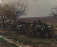 Watering Horses of the Black and Brown Troop by Alfred Munnings