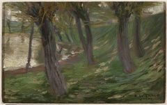 Willows at a pond by Henryk Uziemblo