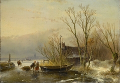 Winter Scene on the Ice with Wood Gatherers