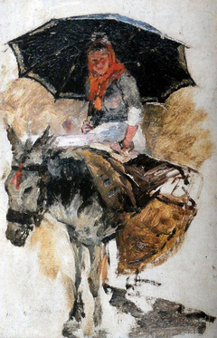 Woman riding a donkey by António Carvalho de Silva Porto