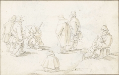 Zeven mannen, staand, zittend en lopend by Herman Saftleven