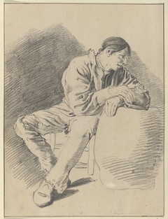 Zittende man naar rechts gewend, met zijn linker elleboog rustend op een ton by Unknown Artist