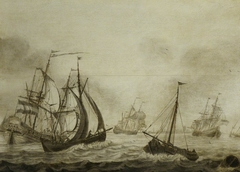 A Dutch dogger with a whaler and other vessels off a Dutch port by Cornelis Pietersz de Mooy