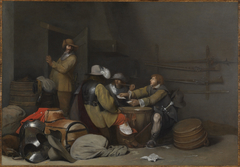 A Guardroom Interior with Soldiers Smoking and Playing Cards