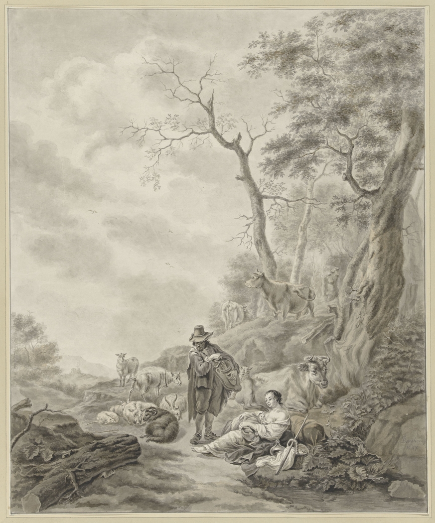 A Hurdy-Gurdy Player in a Landscape