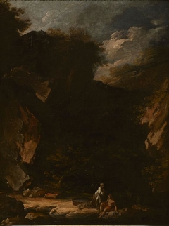 A rocky landscape with figures