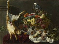 A Still Life with Fruit, Dead Game and a Parrot by Jan Fyt