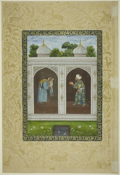 Album Page with Two Sheikhs and Calligraphic Specimens by Mughal