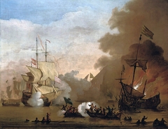 An Action between an English Ship and Vessels of the Barbary Corsairs by Willem van de Velde the Younger