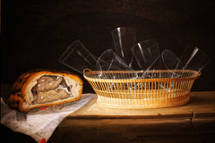 Basket with glasses and a pasty by Sebastian Stoskopff