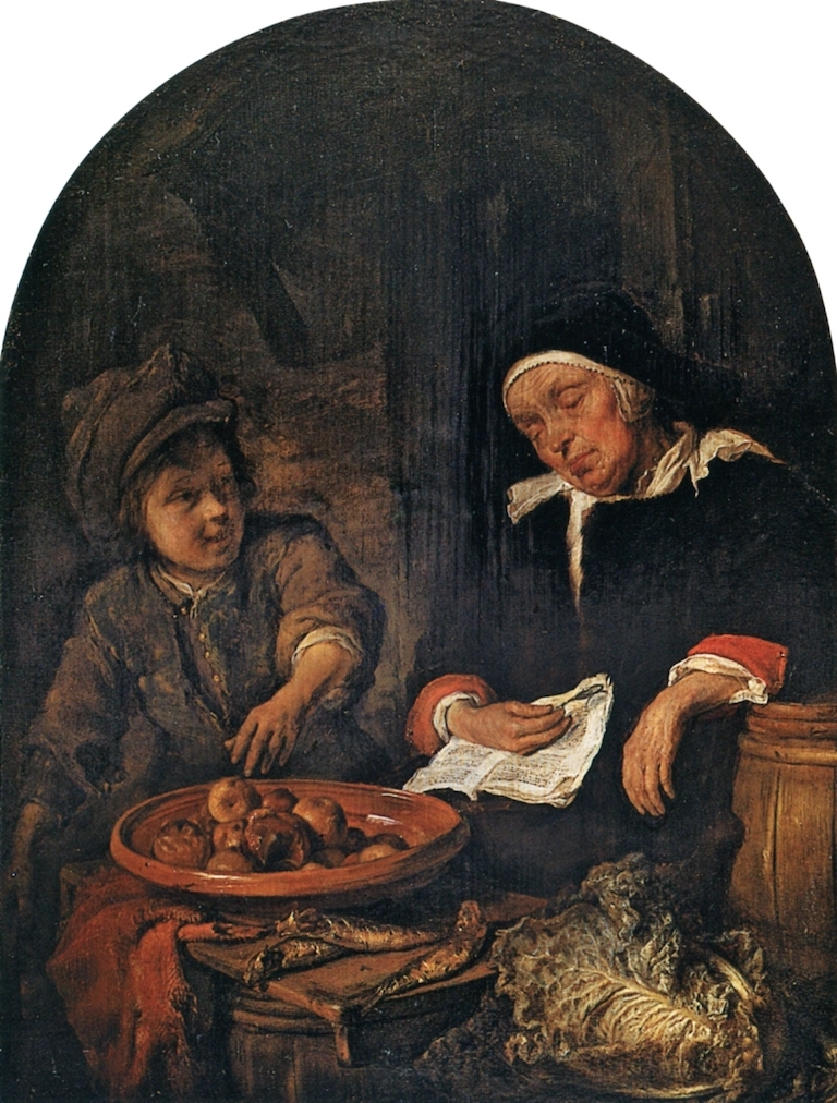 Boy Stealing an Apple from a Sleeping Woman