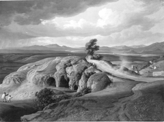 Campagnalandschaft mit Felsenhöhle und Brücke (Umkreis) by Johann Christian Reinhart