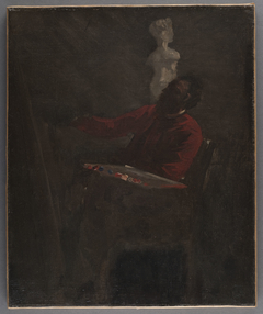 Carpeaux en veston rouge peignant dans son atelier by Jean-Baptiste Carpeaux