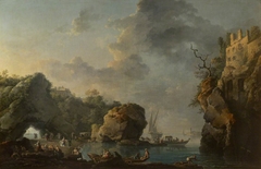 Coastal Scene with Fisherman and Ladies and Gentlemen assembling for Lunch by Carlo Bonavia