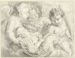 Engeltjes met dood kind by Abraham Delfos