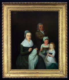Familiegroep voorstellende de heer Matthijs van der Koog, met zijn beide dochtertjes en zijn schoonzuster by Johann Baptist Scheffer