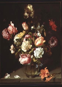 Flowers in a Glass Vase in a Niche by Jacob Vosmaer