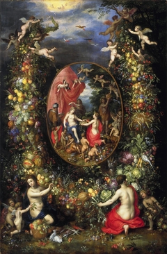 Garland of Flowers around an Allegory of Farming by Jan Brueghel the Elder
