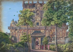 Gate of the Temple of Tanjore (Thanjavur) with the Great Bull Seen through Doorway, Tamil Nadu, India by Marianne North