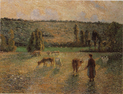 Girl Tending Cows at Eragny by Camille Pissarro