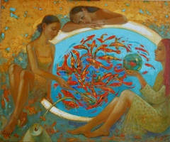 Girls and golden fishes by Miroslava Perevalska