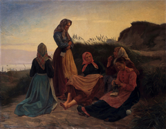 Girls gathered on Sladrebakken a summernight's eve by Michael Peter Ancher