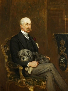 Godfrey Charles Morgan, 1st Viscount Tredegar (1831 - 1913)  with his Skye Terrier, 'Peeps'