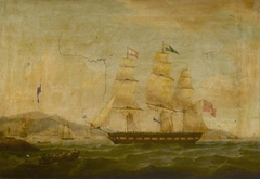 Hibernia beating off the privateer Comet, 10 January 1814: returning to port by Thomas Whitcombe