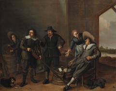 Hunters resting in a barn by Gerard Donck
