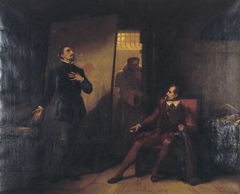 Jan van Drenckwaart en zijn gevangene, de schilder Jan Woutersz van Cuyk verhoord door Mierbecanus by Thomas Simon Cool